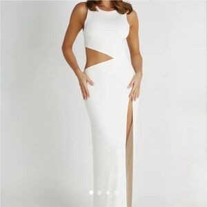 Meshki White Cutout Maxi Dress with Thigh Slit XS